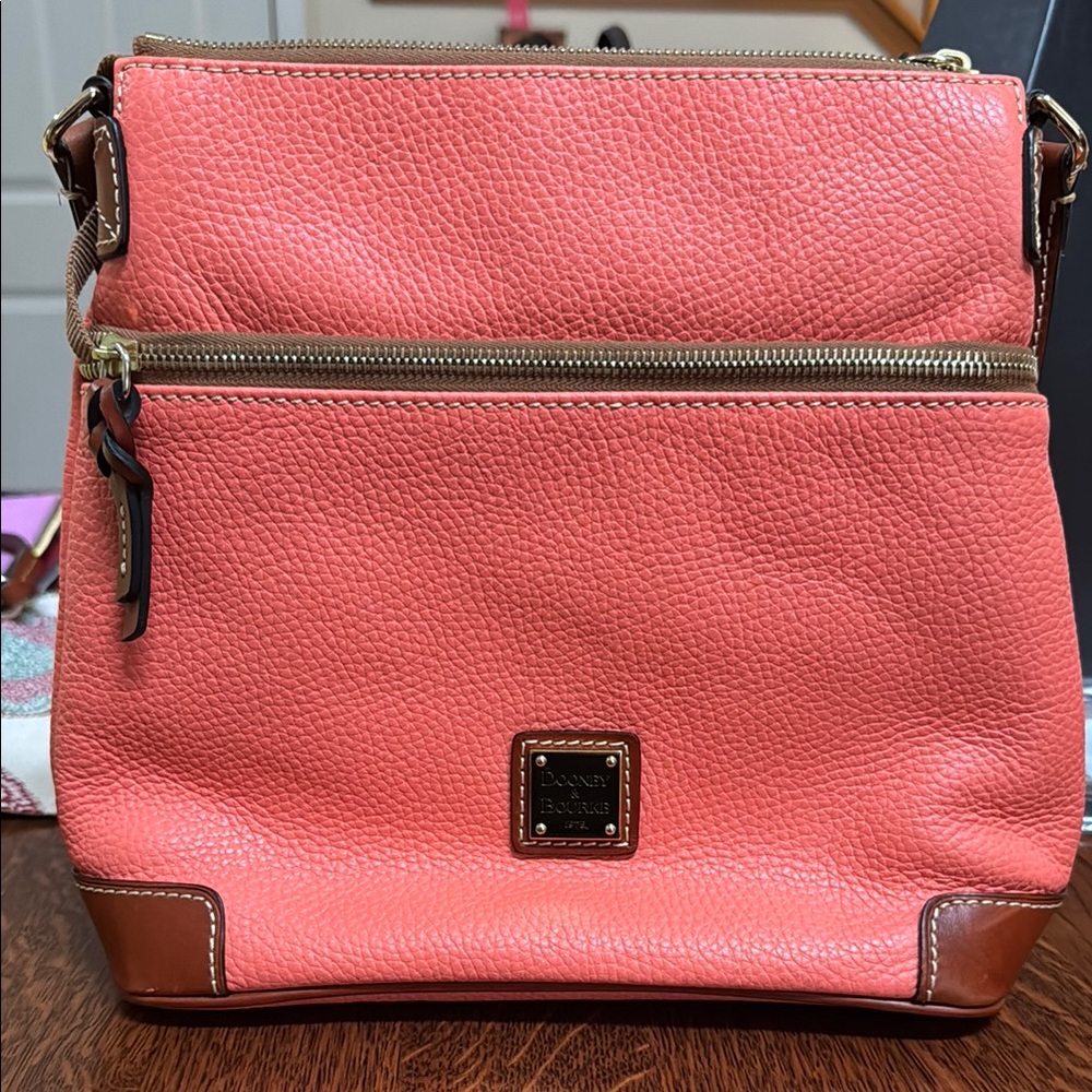 Dooney & Bourke Pink and Brown Crossbody Bag with Pebbled Leather